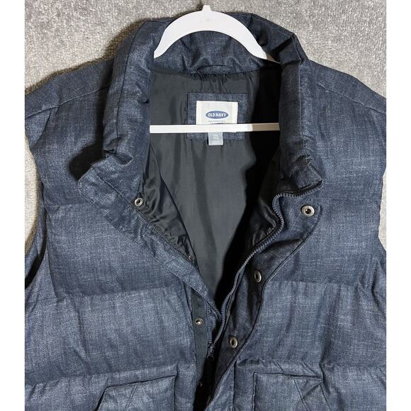 Old Navy Puffer Vest Coat Mens Size XXL Heather Blue Pockets Snap Zip - Picture 7 of 9